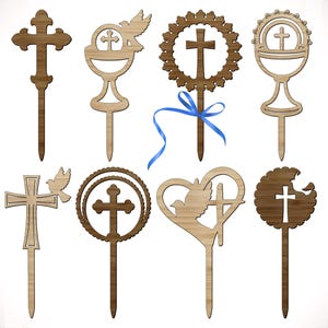 Decorazione per torta Prima Comunione in legno SVG, Pacchetto SVG per Comunione, Croce SVG, Colomba SVG, Colomba per Comunione SVG, Modello per decorazione torta Glowforge SVG DXF