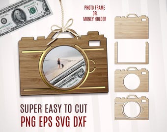 Wooden Camera Photo Frame SVG, Layered Laser Cut File (Digital Download)