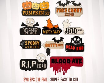 Halloween Signs SVG Bundle, Welcome Halloween Laser Cut File, Halloween Yard Sign, Halloween Wood Decor, Spooky Halloween, Digital Download