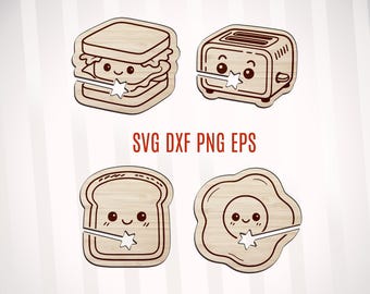 Funny Bread Clip SVG Bundle, Food Bag Holder Laser Cut Files (svg, dxf, png, eps)