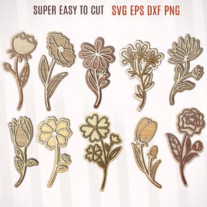 Wildflower SVG DXF-bundel, wilde bloemen bundel svg dxf, lasergesneden bloemen, houten bloemboeket, wilde bloemen bruiloft teken, geboortemaand bloemen