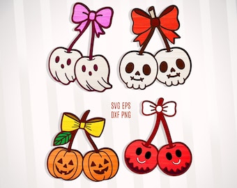 Halloween Cherries SVG, Spooky Pumpkin Cherry Graphics (Digital Download)