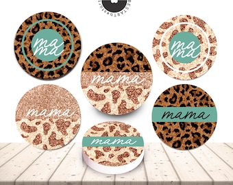 Leopard Mama Car Coaster PNG Bundle, Western Sublimation Designs (Digital Download)