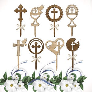 Topo de Bolo de Primeira Comunhão em SVG, Arquivo de Corte a Laser Cristão, Cruz com Pomba em SVG, SVG Religioso em Madeira, SVG de Sinal Cristão, Cruz Digital para Corte a Laser