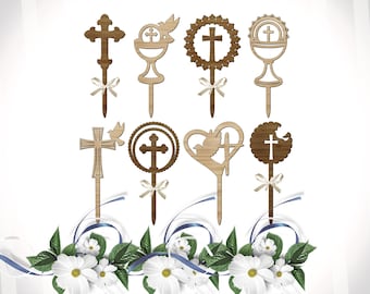 First Communion Cake Topper Svg, Christian Laser Cut File, Cross Dove SVG, Wooden Religious Svg, Christian Sign Svg, Cross Digital Laser