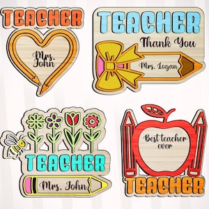 Personalized Teacher Desk Sign Laser Cut Bundle, Teacher Appreciation Gift svg, Flower Teacher Desk Sign, Back to School Cut File SVG DXF