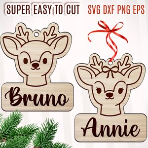 Personalized Reindeer Ornament Laser File, Glowforge Christmas, Personalized Reindeer Sign, Reindeer Laser Cut, Laser Cut Christmas Bundle