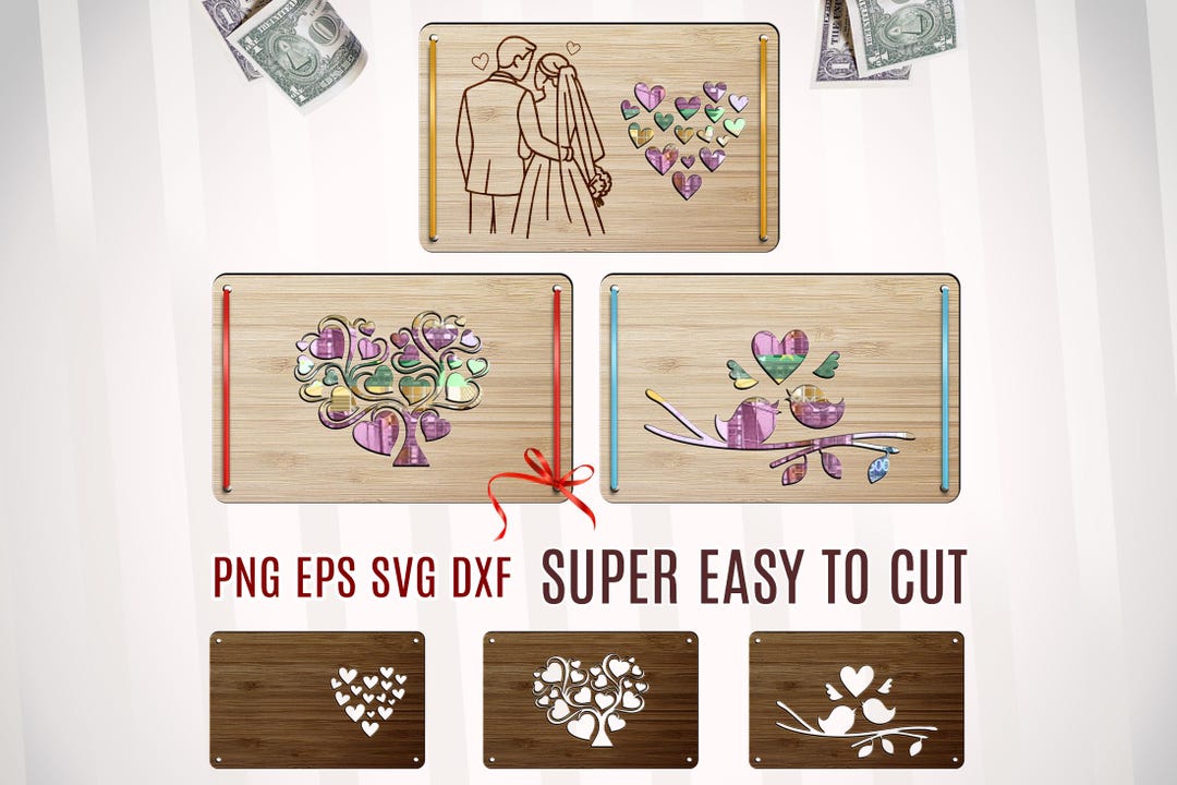Custom Money File Money Gift Envelope SVG Laser Cut File Bundle, Wedding Money Holder in ...
