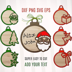 Personalized Christmas Ornament Laser Cut Bundle, Christmas Ornaments svg Bundle, Christmas Tree Decor svg, Christmas Bauble Cut File SVG