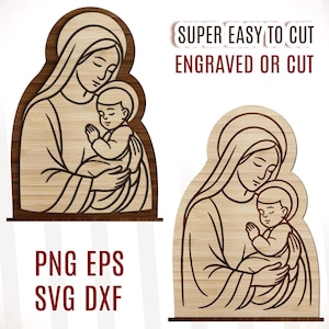 La Madre Maria e il Bambino Gesù in formato SVG, File di taglio della Vergine Maria, Supporto religioso per decorazioni cristiane, File di taglio del Cristianesimo in formato SVG, File per macchine artigianali