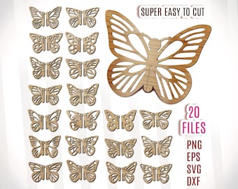 File SVG per taglio laser di farfalla 3D, modello decorativo a forma di farfalla (file digitali)