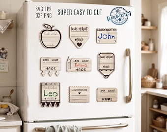 Look What I Made Custom Fridge Magnet SVG Bundle, Kids Magnet Svg Craft Kit Laser Cut Files for Glowforge/Cricut, Kids Magnet Set SVG