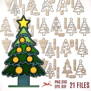 Christmas Tree svg Laser Cut Bundle, Christmas Tree Stand Digital File, Christmas Tree DXF, Layered Christmas Tree Ornament Bundle svg dxf