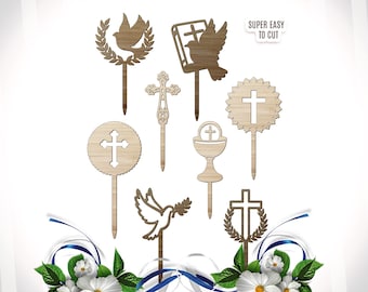 First Communion Cake Topper Svg, Christian Laser Cut File, Cross Dove SVG, Wooden Religious Svg, Christian Sign Svg, Cross Digital Laser