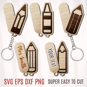 Lehrer Bleistift Schlüsselbund SVG Bundle, Lehrer personalisierte Schlüsselbund, Bleistift Holz SVG, zurück in die Schule Laser geschnitten Datei, personalisierte Schlüsselbund SVG