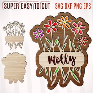 Floral Name Sign SVG for Laser Kids Craft, Pattern Name Plaque,DIY Name Sign Glowforge, File Laser Cut Name, Baby Gift Template Laser Cut
