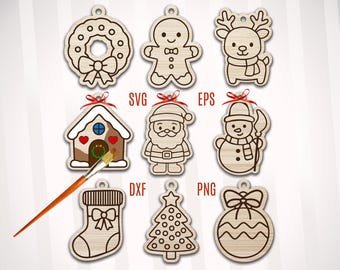 クリスマスペイントキットSVGバンドル、クリスマス子供向けぬり絵、かわいいクリスマスSVG、DIYファイルクリスマスセット、レーザーカットファイル、クリスマス木製看板