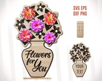 Bloemenhouder met standaard Lasergesneden bestand, Moederdag houtdecor, op maat gegraveerd houten bord, Moederdag Laser Svg Glowforge, Moederdag Svg