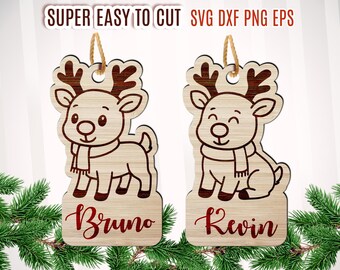 Personalized Reindeer Christmas Ornament SVG, Laser Cut File (Digital Download)