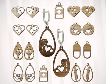 Nurse Earrings SVG Laser Cut File, Jewelry Bundle (Digital Download)