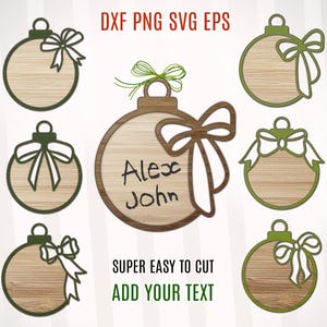 Personalized Christmas Ornament Laser Cut Bundle, Christmas Ornaments svg Bundle, Christmas Tree Decor svg, Christmas Bauble Cut File SVG