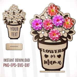 Flower Holder with Stand Laser cut file, Mothers Day Wood Decor, Custom Engraved Wood Sign, Mothers Day Laser Svg Glowforge, Mother Day Svg
