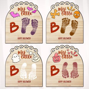 Halloween Footprint Art SVG, My Little Boo Sign, Personalized Halloween Sign Laser Cut File, Baby&#39;s First Halloween, My Little Boo