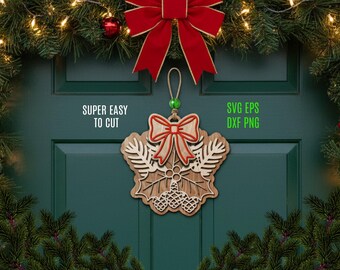 Christmas Door Hanger SVG, Mistletoe Wreath, Laser Cut File (Digital Download)