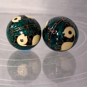 Chinese Panda Baoding Balls – Green Cloisonné Style Hand Exercise & Meditation Spheres, No Box Included