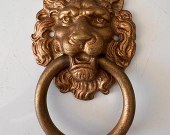 Vintage Solid Brass Lion Head Drawer Pulls