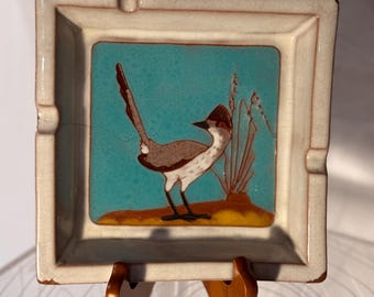Vintage Ceramic Road Runner Ashtray – Mid Century Bird Motif Trinket Dish