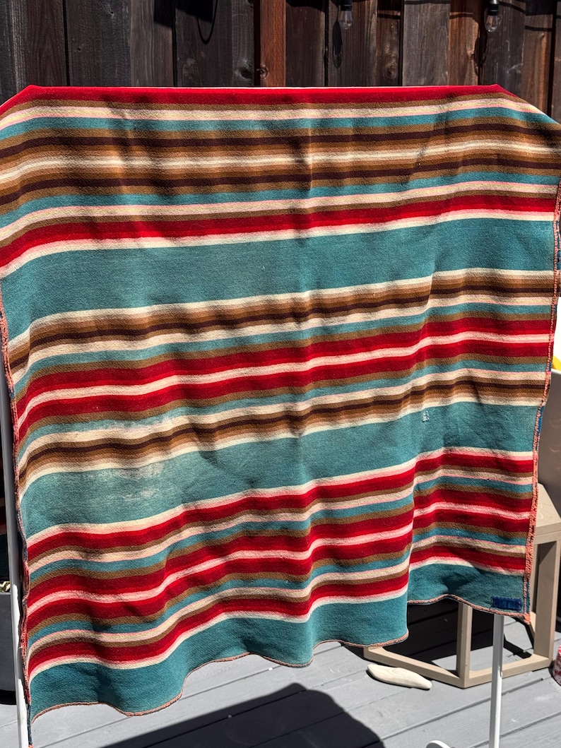 Vintage Pendleton Serape Blanket | Southwestern Wool Camp Blanket | Rustic Ranch Decor & Upholstery Textile image 4