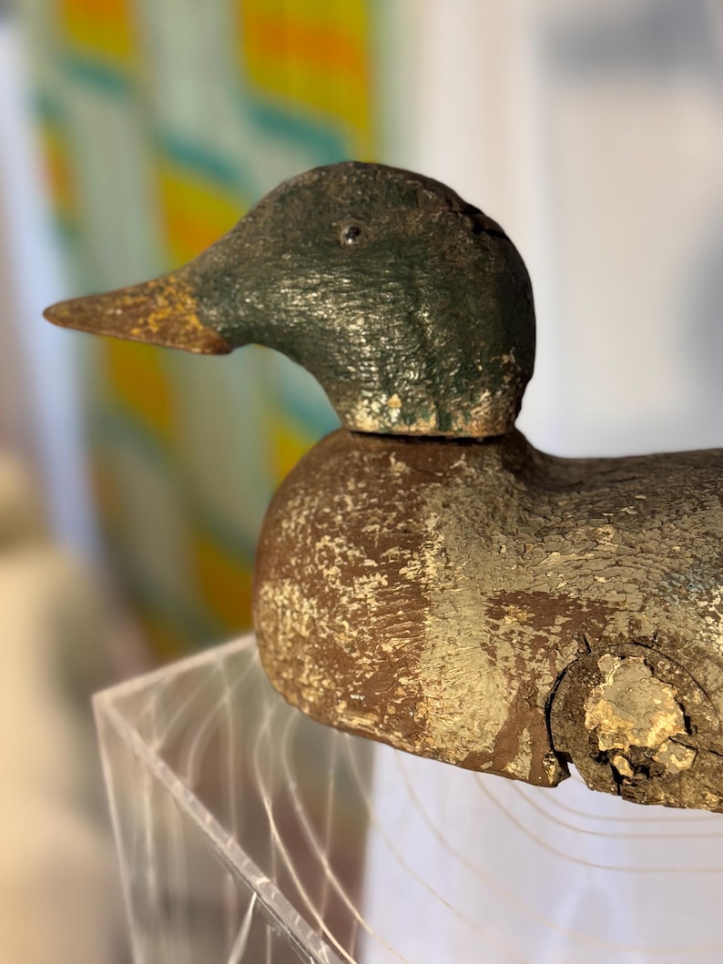 Primitive Wooden Mallard Drake Decoy – Vintage Hand-Carved Duck Decoy – Folk Art Hunting Decor image 3