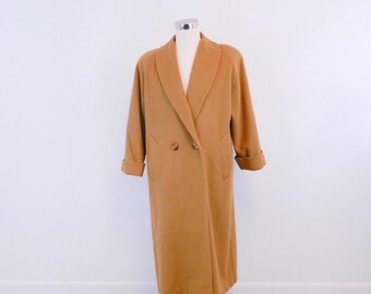 Vintage Christian Dior Lambswool Coat – 1980s Tan Brown Evening Wear, Size 8