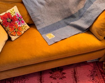 Klasyczny koc z wełny Hudson Bay 3,5 punktu w kolorze niebieskim – lata 60.