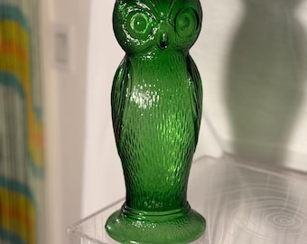 Vintage Green Glass Owl Figurine – Mid Century Style Mosser or Viking Inspired 11” Owl