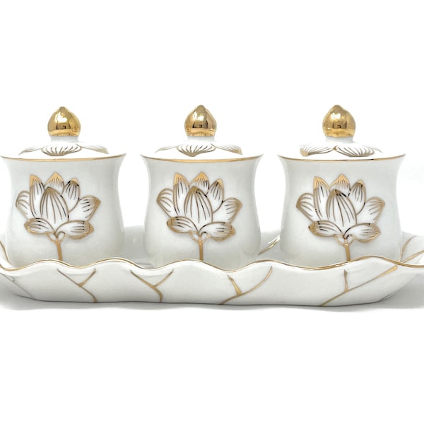 3 Altar Cups Set, Ceramic Holy Water Offering Cup, Tibetan Buddhist Worship Cup