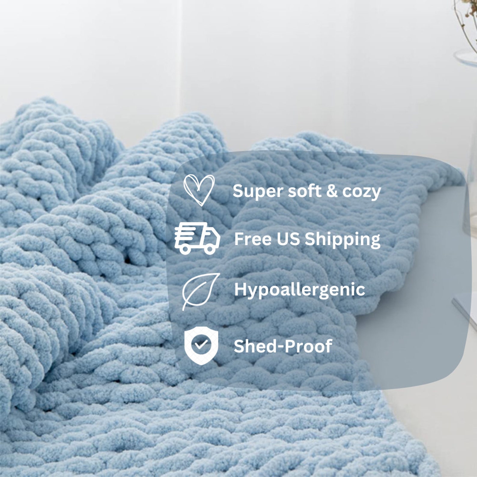 Light Blue Chunky Knit Blanket Baby Blue Blanket Custom Blanket Hand