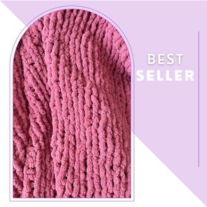 Pink Chunky Knit Blanket | Giant Knit | Custom Blanket | Hand Knit Blanket | Chenille | Chunky Yarn Blanket | Free Shipping | Gift