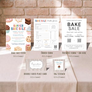 Summer Bake Sale Flyer Bundle | Canva Template | PTA Bake Sale Kit | Printable Fundraiser Pack | QR Code Payment Sign | Order Form & more
