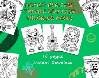 Mexico Theme Coloring Pages for Kids: 16 Printable Heritage Designs (Digital Download)