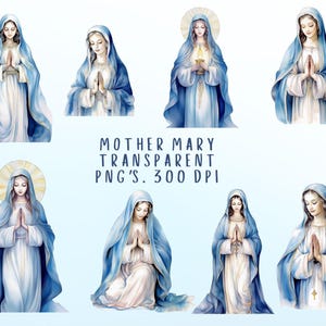 Maagd Maria aquarel clipart | Religieuze kunst | Aquarel Maagd Maria | Printbare christelijke kunst | Heilige moeder-clipart | Digitaal