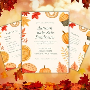 EDITABLE Fall Bake Sale Flyer Bundle | Autumn Bake Sale Flyer | PTA, Church Fundraiser Flyer | Bake Sale and Fundraiser  | Instant Download