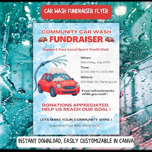 Car Wash Fundraiser Flyer Template: Editable Watercolor Design (Digital Download, 8.5x11 Canva DIY)