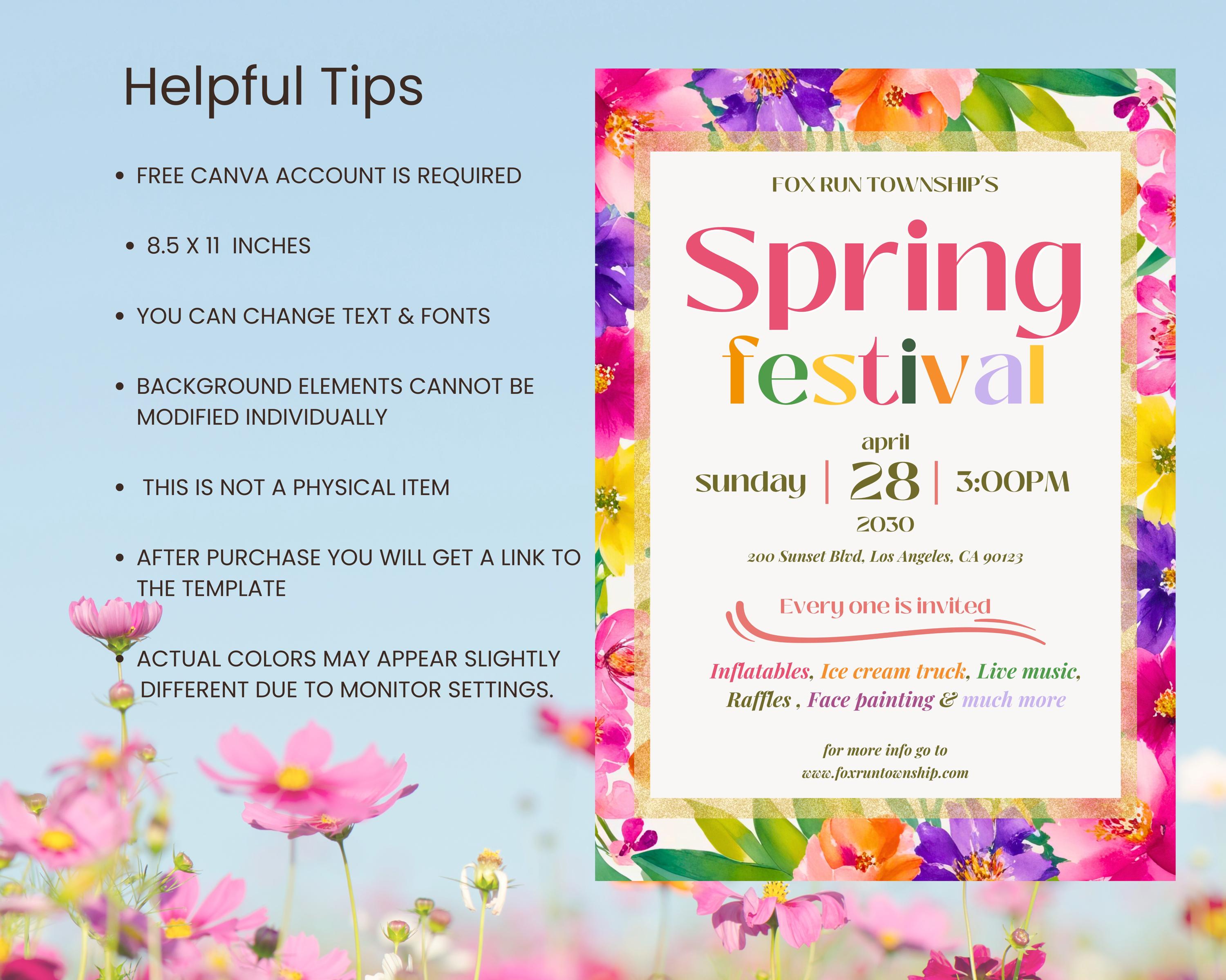 Spring Fest Invitation Spring Festival Invitation Flyer: Editable Canva Template - Etsy