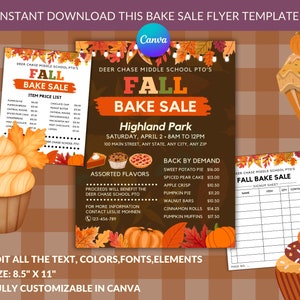 EDITABLE Fall Bake Sale Flyer Bundle | PTA Fundraiser Flyer | Bake Sale and Fundraiser  | Instant Download
