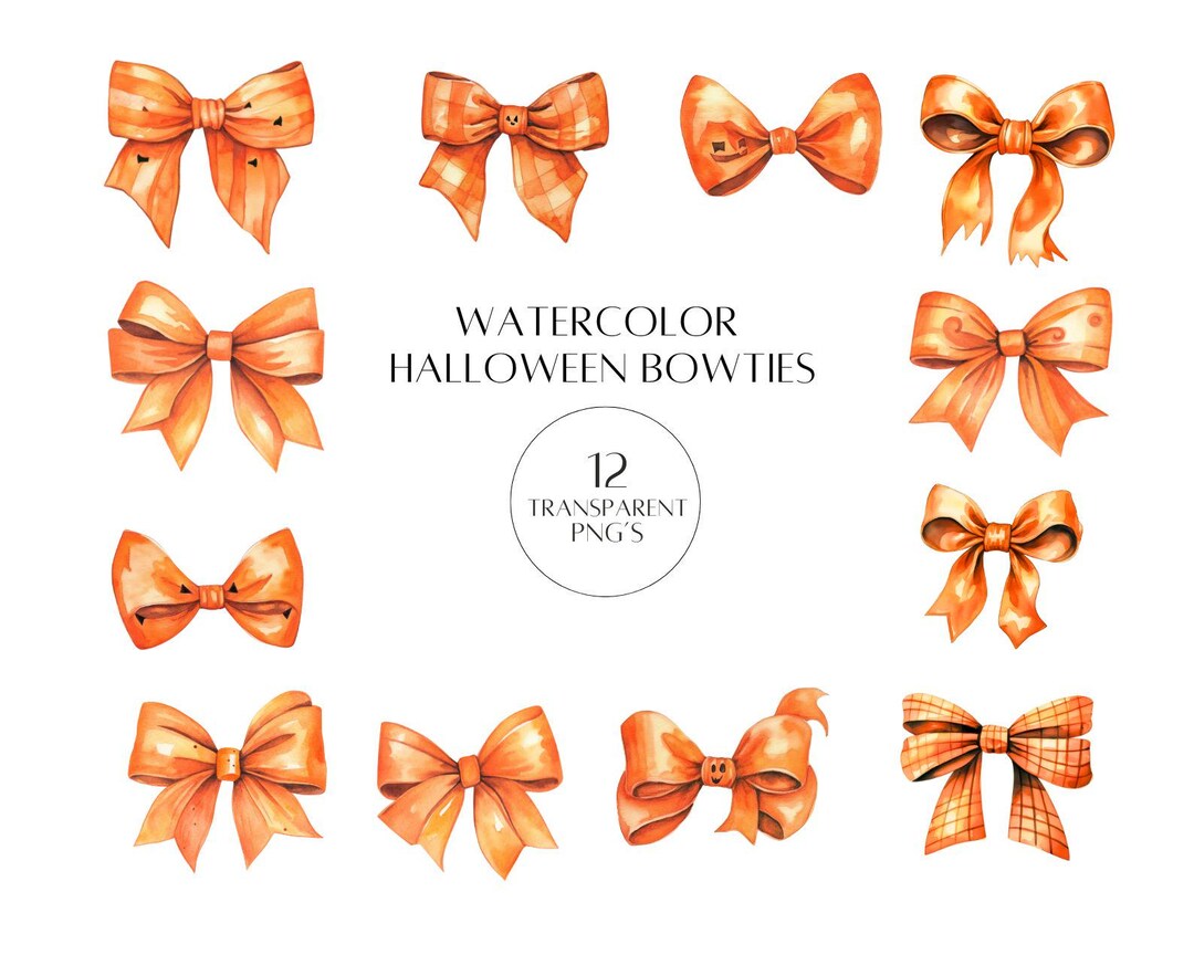 Watercolor Halloween Bow Clipart: Spooky Season PNG (digital Download ...