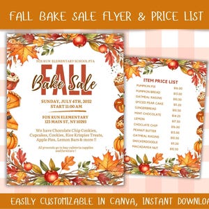EDITABLE Fall Bake Sale Flyer Bundle | Autumn Bake Sale Flyer | PTA, Church Fundraiser Flyer | Bake Sale and Fundraiser  | Instant Download