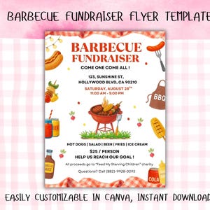 BBQ Fundraiser Flyer Template: Editable Watercolor Design (Digital Download)