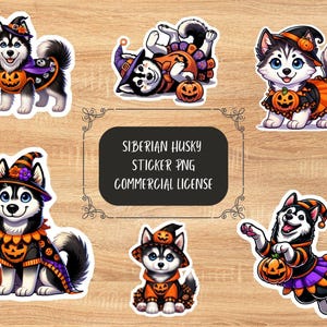 Halloween Siberian Husky Sticker Clipart: PNG Scrapbooking Art (Digital Download)